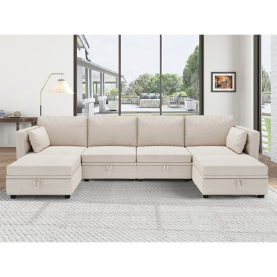 Ardenne 110“ Width U-Shaped Modular Couch with Reversible Chaise and Storage Seats