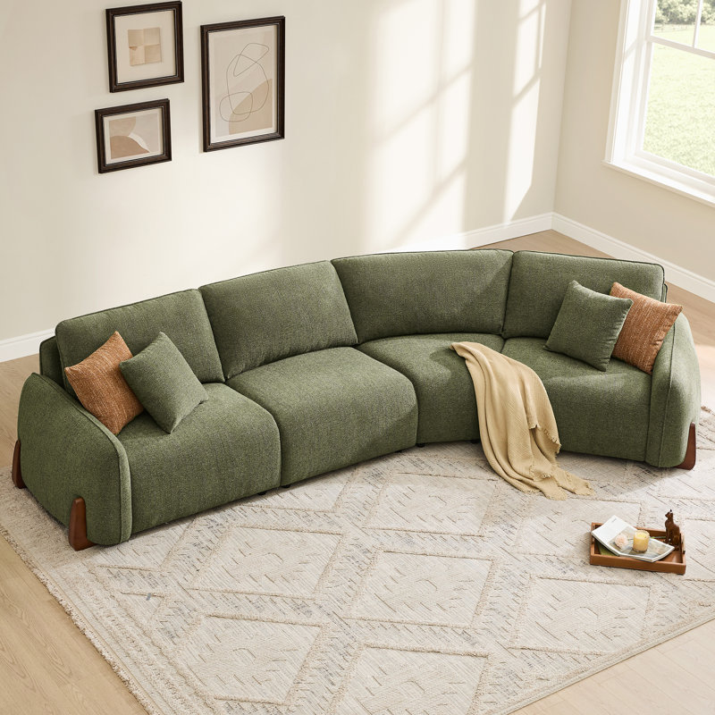 Canapé modulaire rembourré d'angle rembourré avec pieds en bois massif, Polyester vert forêt