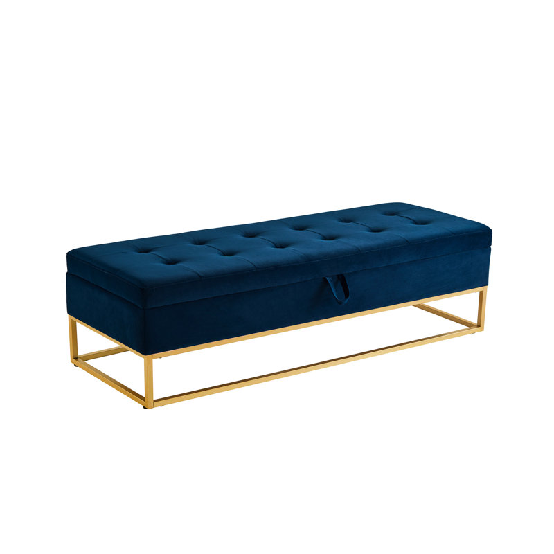 58.6" Front Organizer Bench In Navy Blue Velvet With Storage Space Hallway Shoe Spacious Interior, Navy Blue