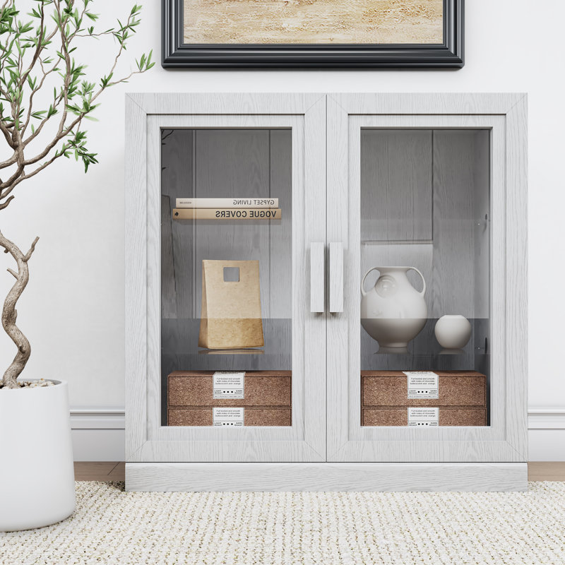 Vitrine Mance avec tablettes en verre trempé, Blanc