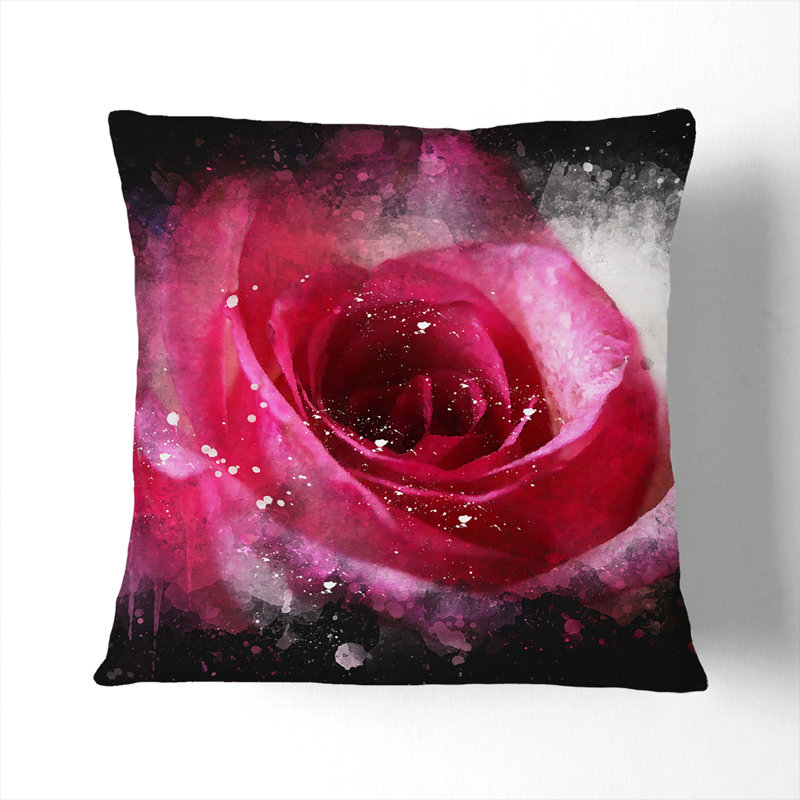 Pink Rose Flower Vol.7 Scatter Cushion, 40cm H x 40cm W x 15cm D, Black