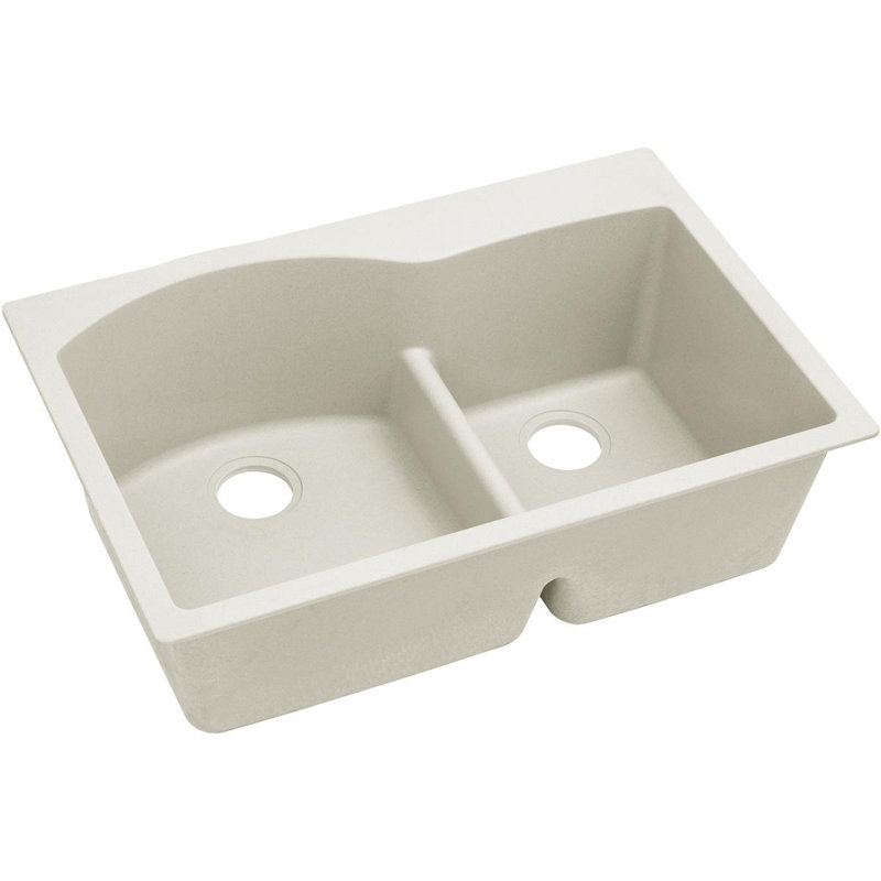 Évier de cuisine à double cuve à montage sur plan avec diviseur turquoise Quartz Luxe L 33 po x l 22 po, Ricotta