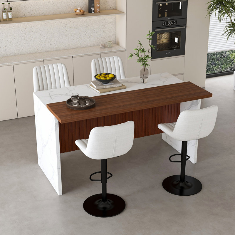 Ensemble de table de salle à manger de style moderne avec 4 tabourets de bar, éclairage à DEL pour la salle à manger, Blanc