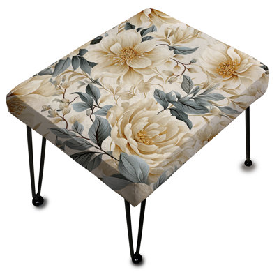 Repose-pieds beige et gris à motif floral Boho I - Floral