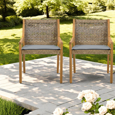 Ensemble de 2 chaises de patio, osier en bois d'acacia, terrasse de patio moderne