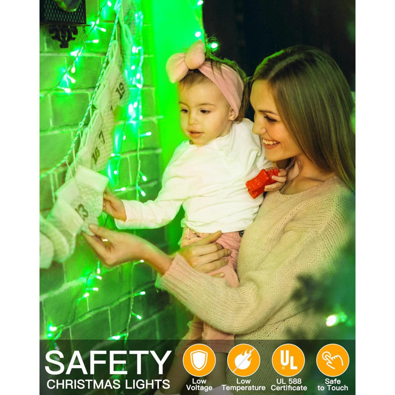 Guirlande de Noël de 200 pi (200 lumières) de Noël pour Noël, 4.69" H x 5.28" W x 6.38" D, Vert