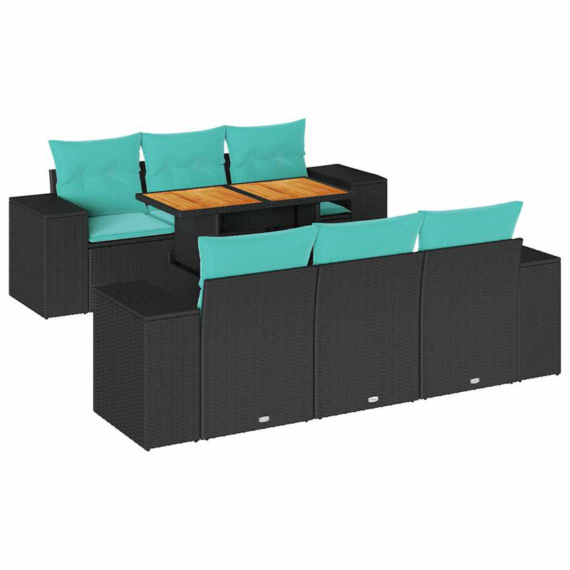  Ensemble de canapé de patio 7 pièces avec coussins en rotin de polyester