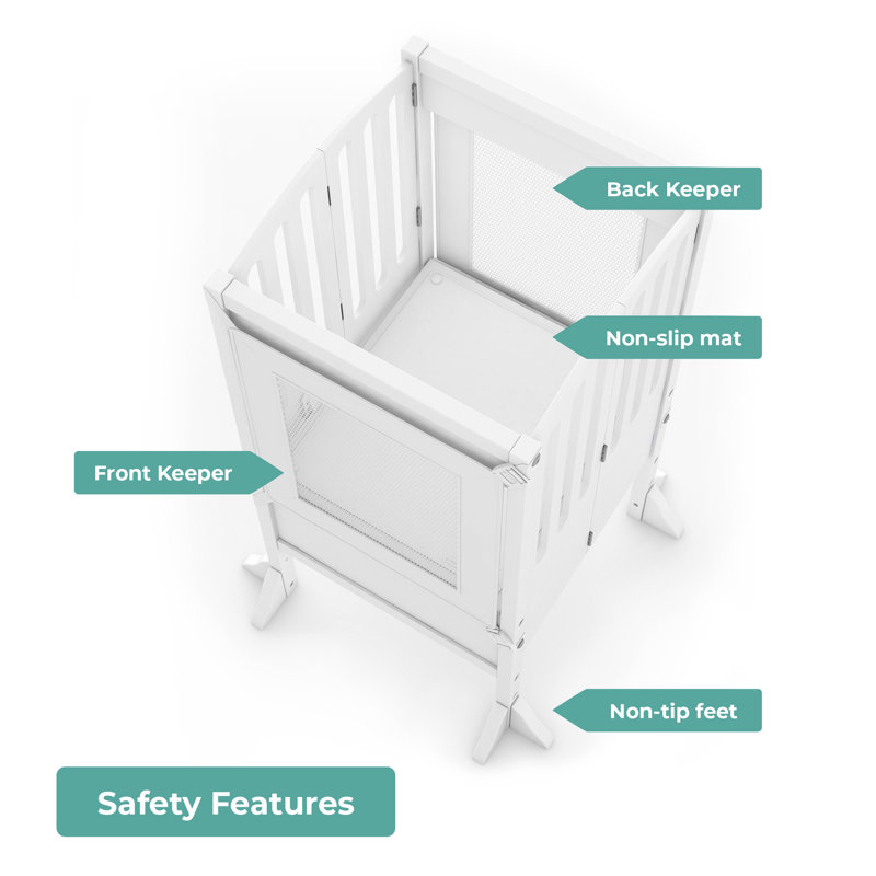 White Foldable Wooden Kitchen Helper Step Stool