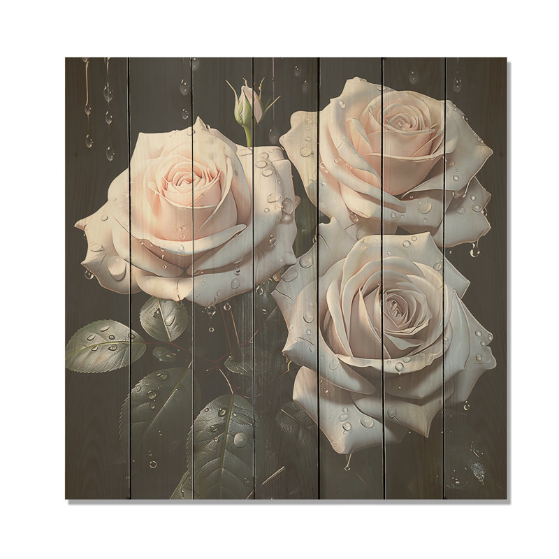 White And Green Classic Rose Resonance - Roses On Wood Print, 25" H x 25" W