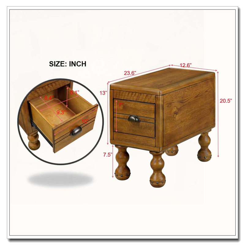 Rectangle 23.6 inch Narrow Side Table with Drawer, Antique brown