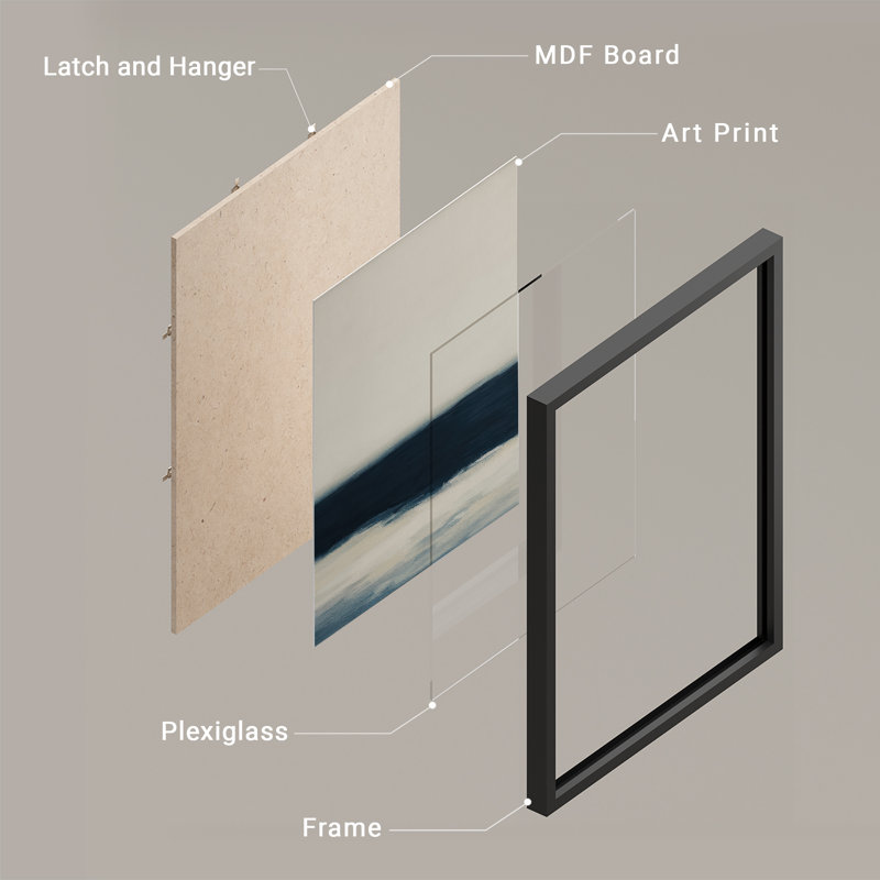 Reproduction d'art encadrée abstraite pour décoration intérieure moderne - 11 po x 14 po, H 14 po x l 11 po, Noir