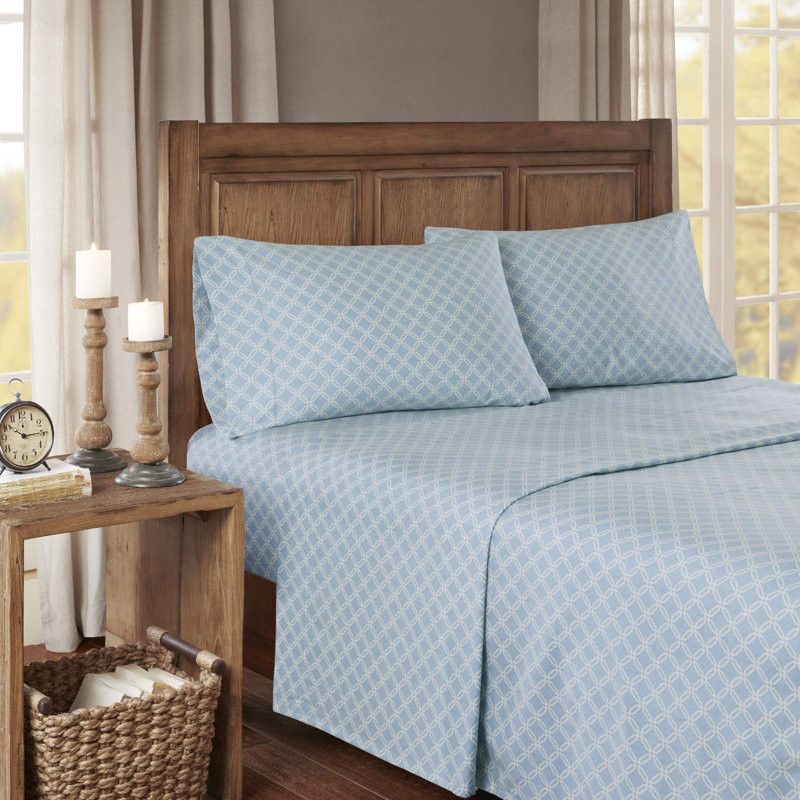 Cozy Flannel 100% Cotton Sheet Set, Twin XL Sheet Set with 1 Pillowcases, Blue Geometric