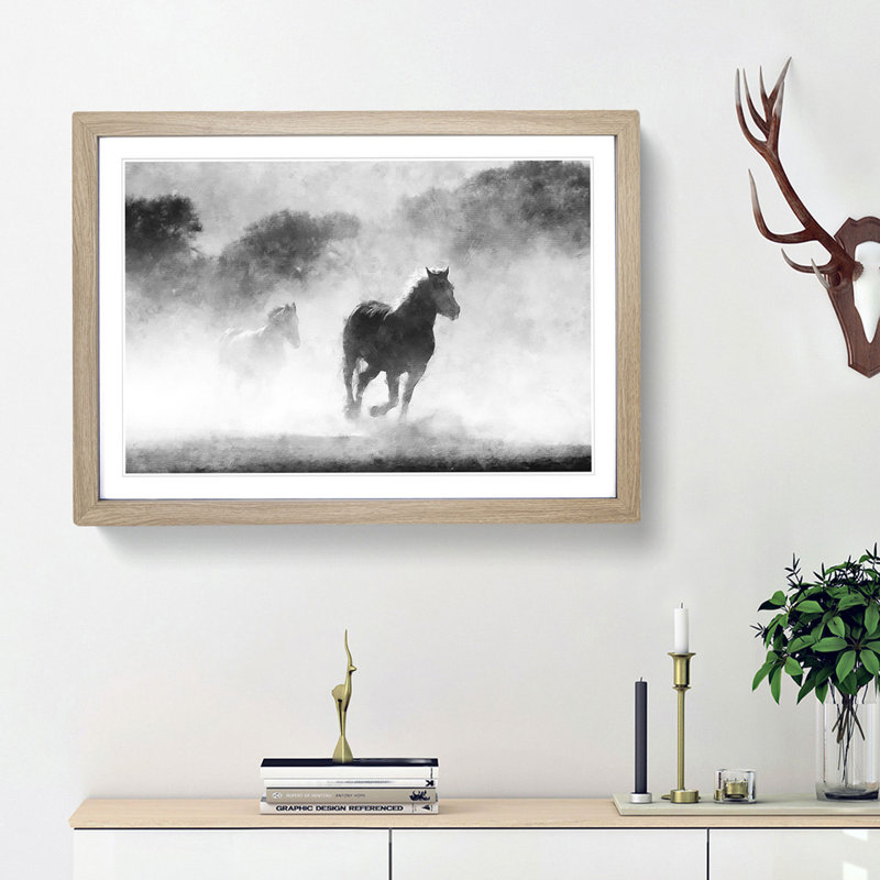 Horses - Picture Frame Painting Print, Oak Framed, 33cm H x 45cm W x 2cm D
