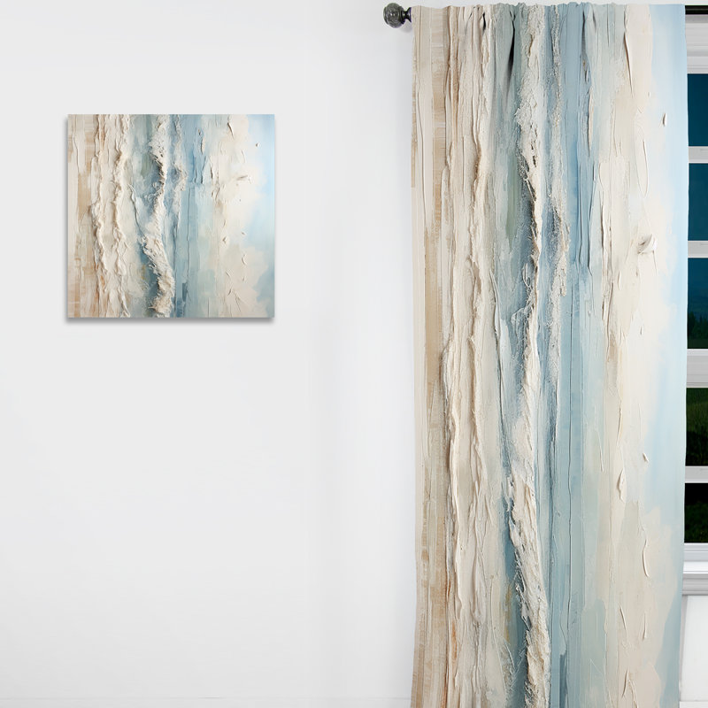 Beige And Blue Coastal Beach Paint - Coastal Beach Curtain - Velvet Room Darkening - 1 panel, 52" W x 90" L