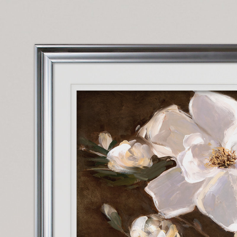 Fleurs blanches chocolat II - reproduction de cadre photo, Argent, H 30 po x l 40 po x P 1,5 po