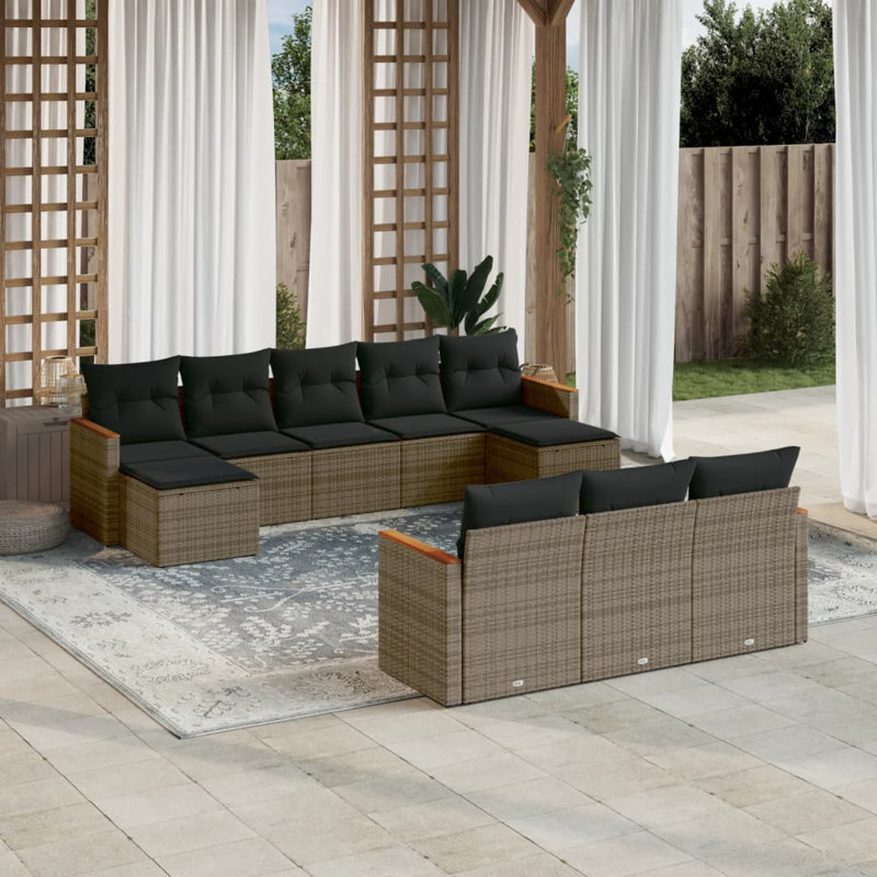 Ensemble de canapé de jardin en rotin PE Vidaxl, acier thermolaqué, polyester