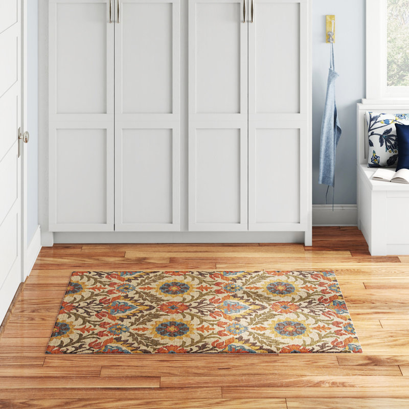 Tapis multicolore en laine touffeté à la main à motif floral Amalee, Tapis de couloir 2 pi 3 po x 8 pi