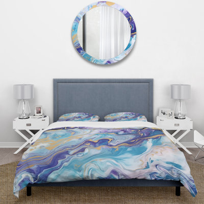 Ensemble de housse de couette turquoise et mauve liquide Art V - Fractals