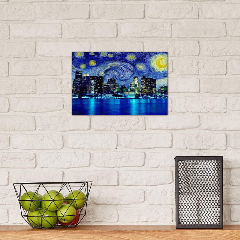 Boston, Massachusetts, nuit étoilée, impression d'art graphique, H 40 po x l 60 po x 1,5 po, Toile tendue
