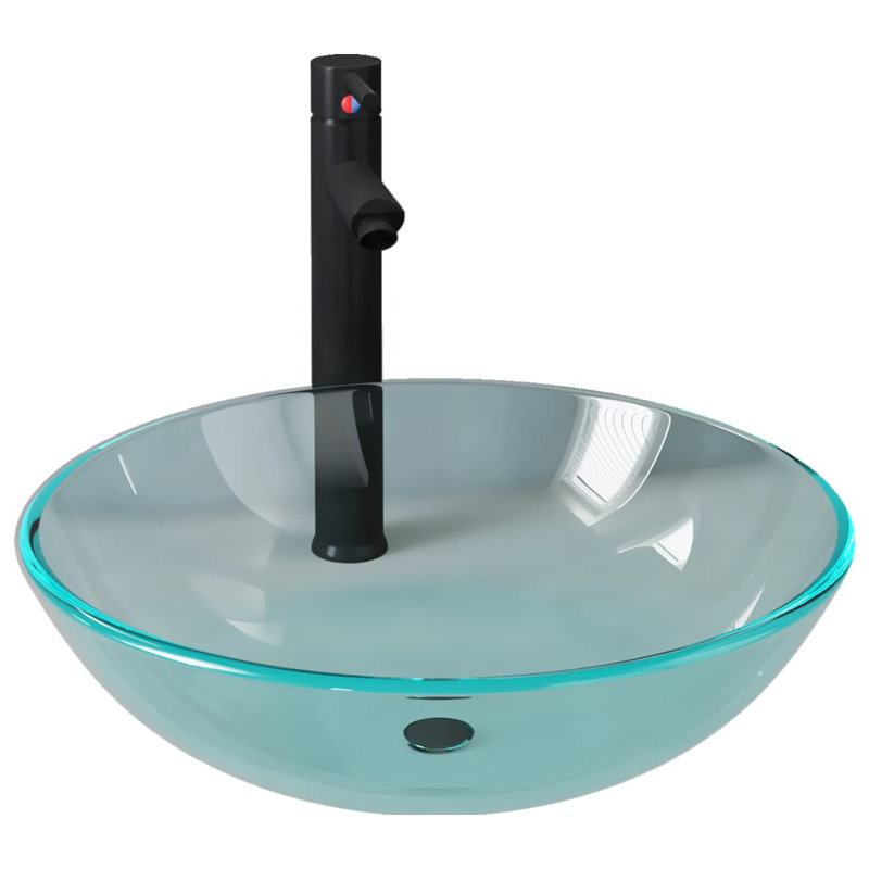 Canora Grey Aayushi 420mm L x 420mm W Circular Sink, Clear/Black