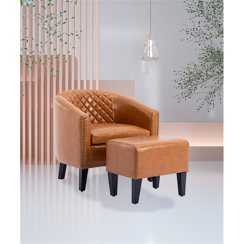 Fauteuil demi-tonneau avec repose-pieds de 29,13 po de largeur, Similicuir brun