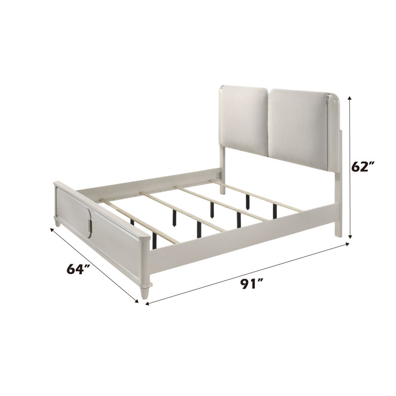 Lit en bois Chuefeng avec éclairage DEL et tête de lit tapissier, Grand
