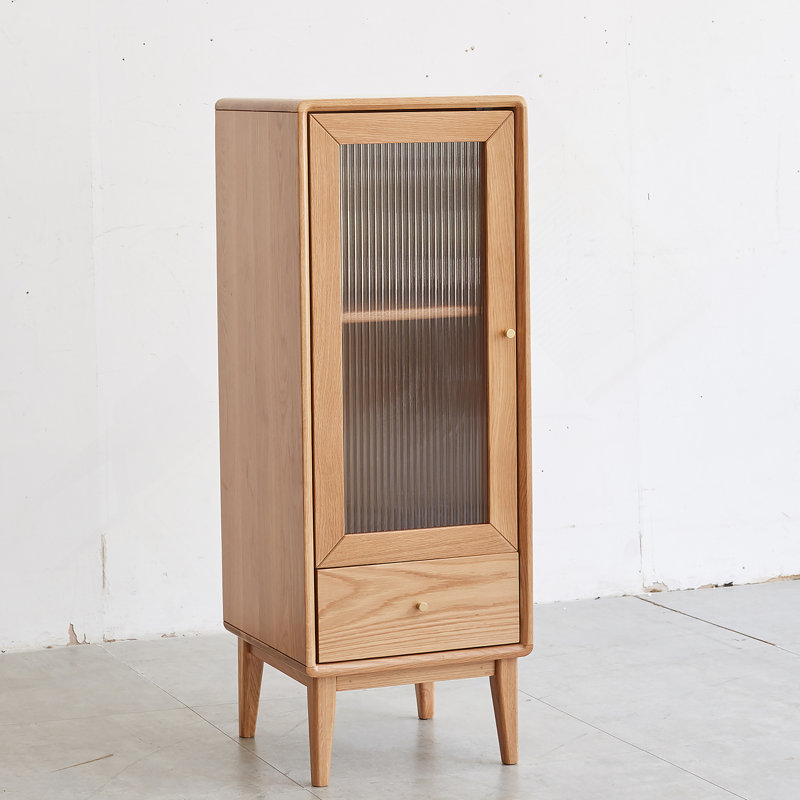Solid Oak Storage Cabinet For Living Room, Free-Standing Corner Cabinets Storage Table