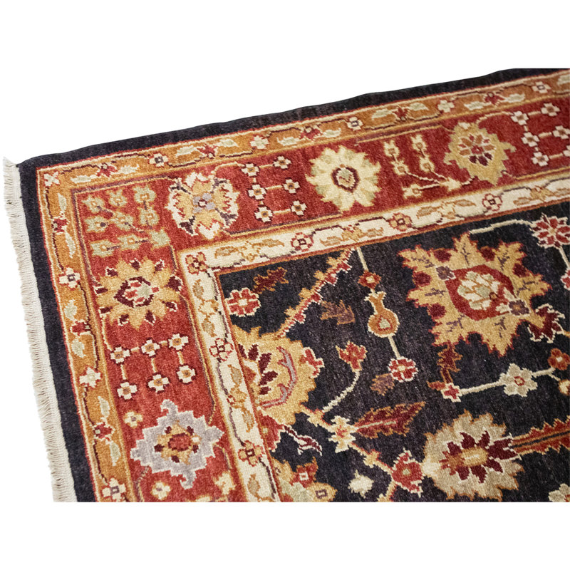 Tapis brun et rouille de haute qualité noué à la main