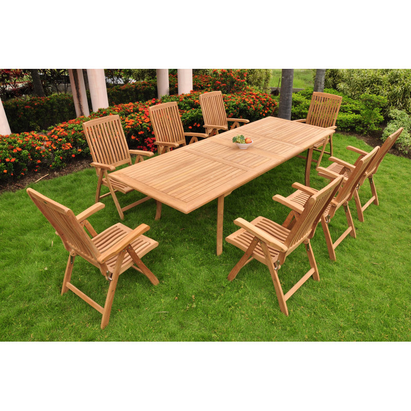 Ensemble repas 11 pièces teck luxueux Harlow, H 30,5 po x L 82 po x l 42,5 po, 8