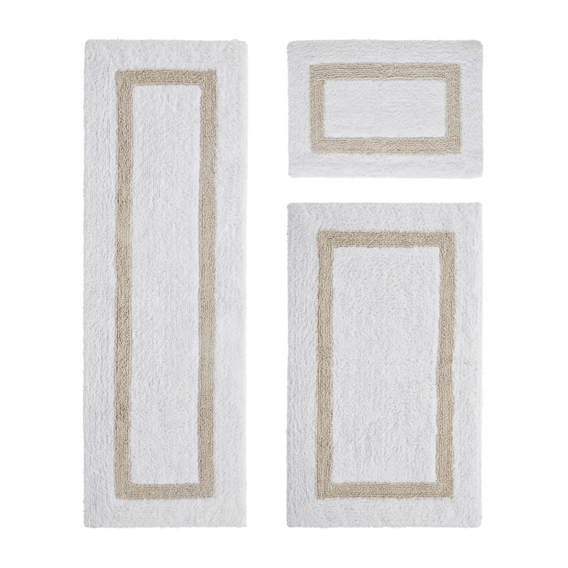 Atle Reversible Cotton Tufted Bath Rug Set, White/Sand, 3PC (17" x 24" | 24" x 40" | 20" x 60")