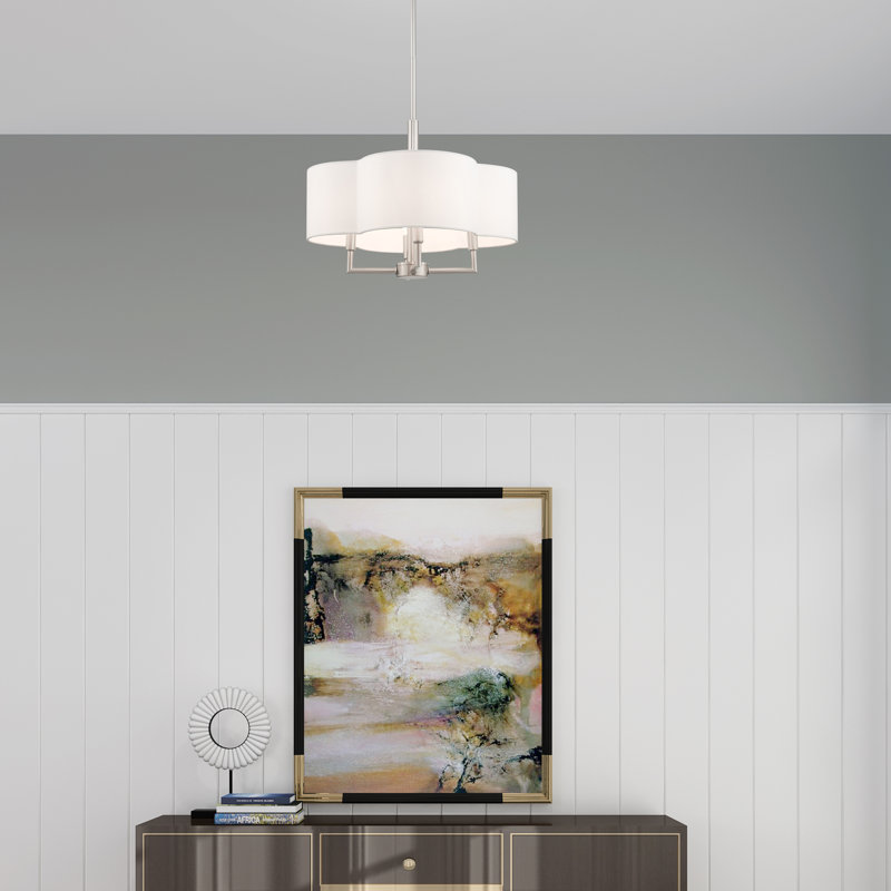 Vino Steel Dimmable Drum Chandelier, Off-White, 10"H x 20"W x 20"D