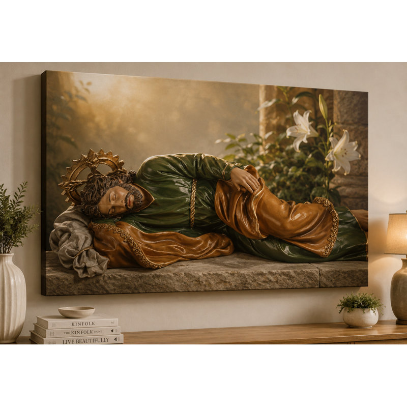 Large Sleeping Saint Joseph Wall Art Canvas Print 24x36 Inch Peaceful Catholic Prayer Decor, Spiritual Bedroom Meditation Home Decor - Ready to hang
