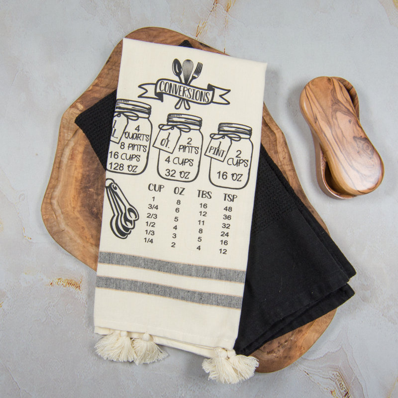 Measurement Conversion Black Tassle Two Towel Set