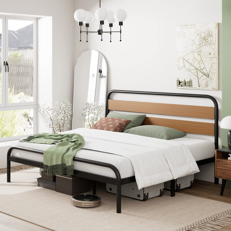Lit plateforme Wintham, Grand, Noyer / Noir