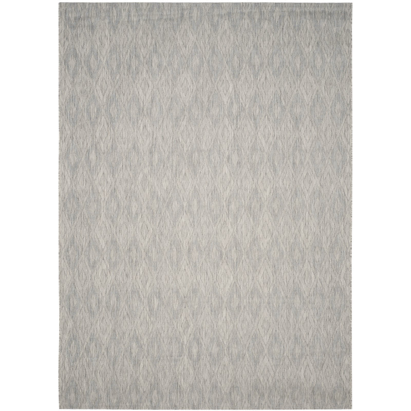 Geometric Gray/Wheat/Blue Indoor/Outdoor Area Rug, Rectangle 6'7" x 9'6"