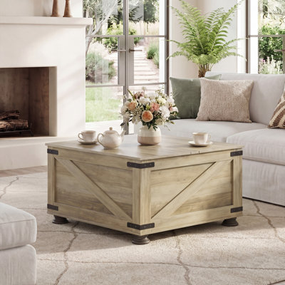 Table basse carrée 31,5 "avec couvercle rabattable et grand compartiment de rangement caché pour le salon