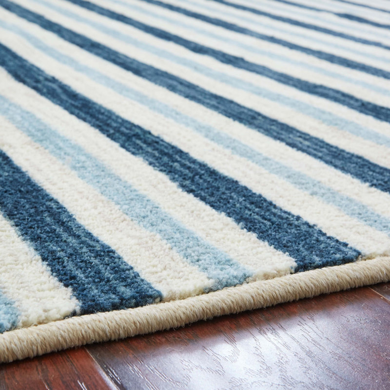 Tapis rayé bleu Newell, Rectangle 5 pi x 8 pi