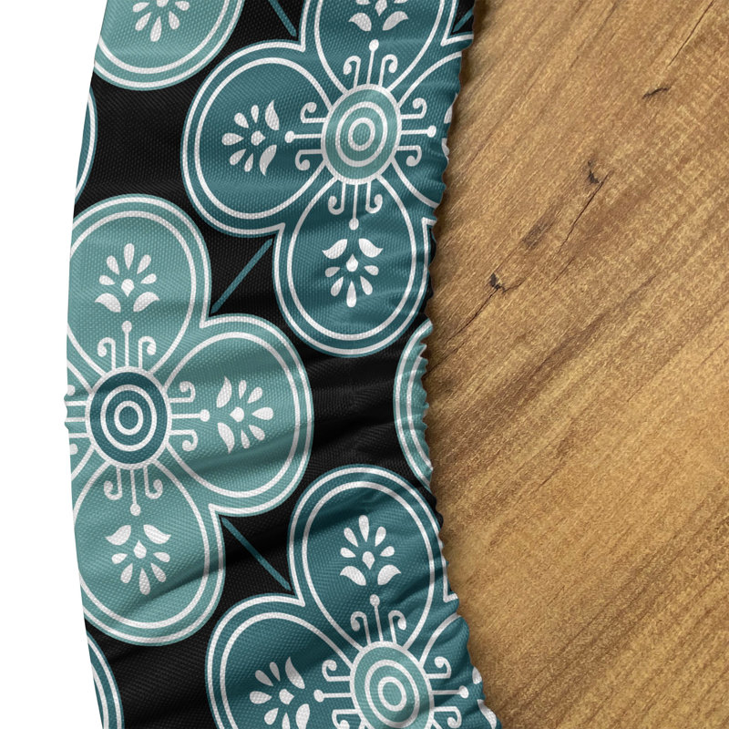 Ambesonne Moroccan Fitted Round Tablecloth Teal Petrol Blue 113013, 64.17'' Round