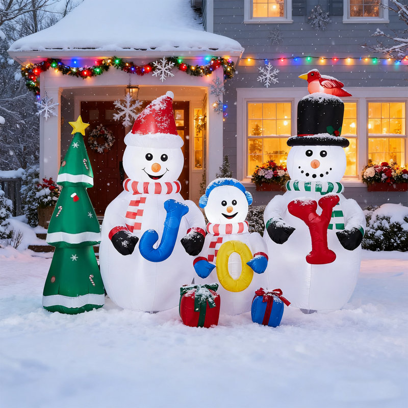 Décoration de Noël gonflable de famille de bonhomme de neige 8 pi avec joie et arbre de Noël