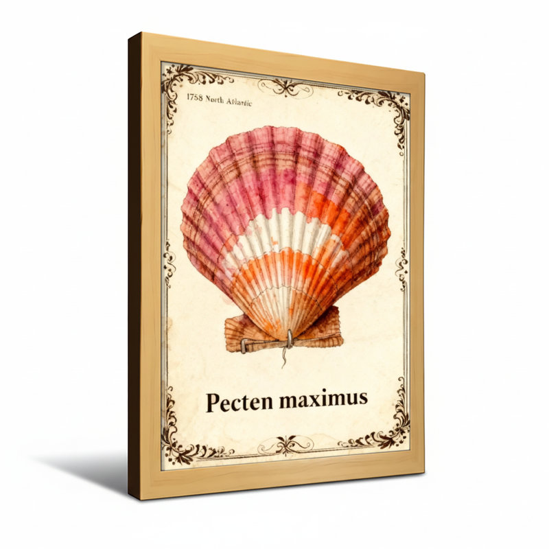 Animaux, pecten, coquille de Maximus, H 36 po x l 24 po, Toile tendue, Ne s’applique pas