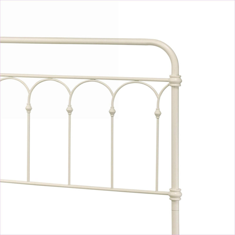 Structure de lit double de style classique avec tête de lit à broche, nécessite un sommier tapissier, fabrication en métal blanc doux