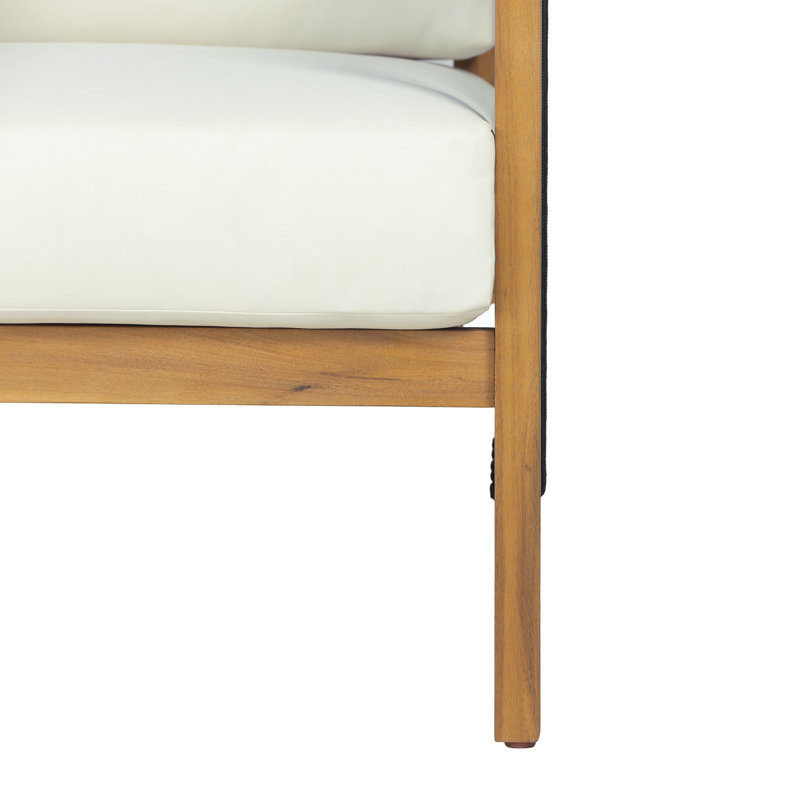 Ensemble de 2 chaises longues Modern Patio, corde en bois d'acacia, coussins beiges