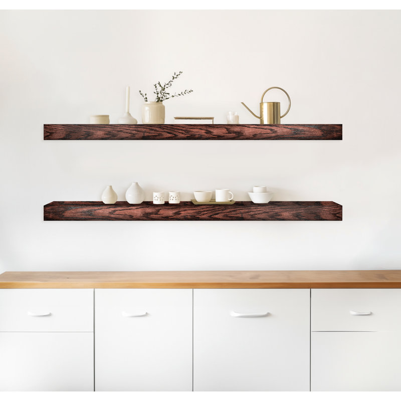 Emerald Lee 2 Piece Oak Solid Wood Floating Shelf, Black Cherry, 3" H x 52" W x 4" D