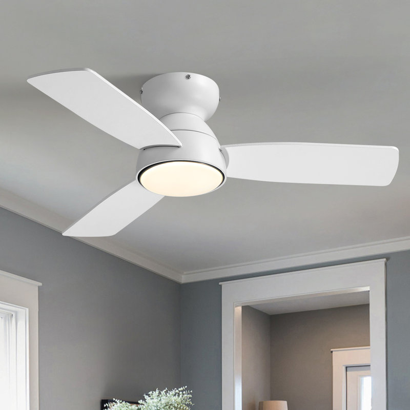 Ventilateur de plafond standard à DEL à 3 pales 32 po avec ensemble d'éclairage et télécommande, Blanc, Blanc, 32"