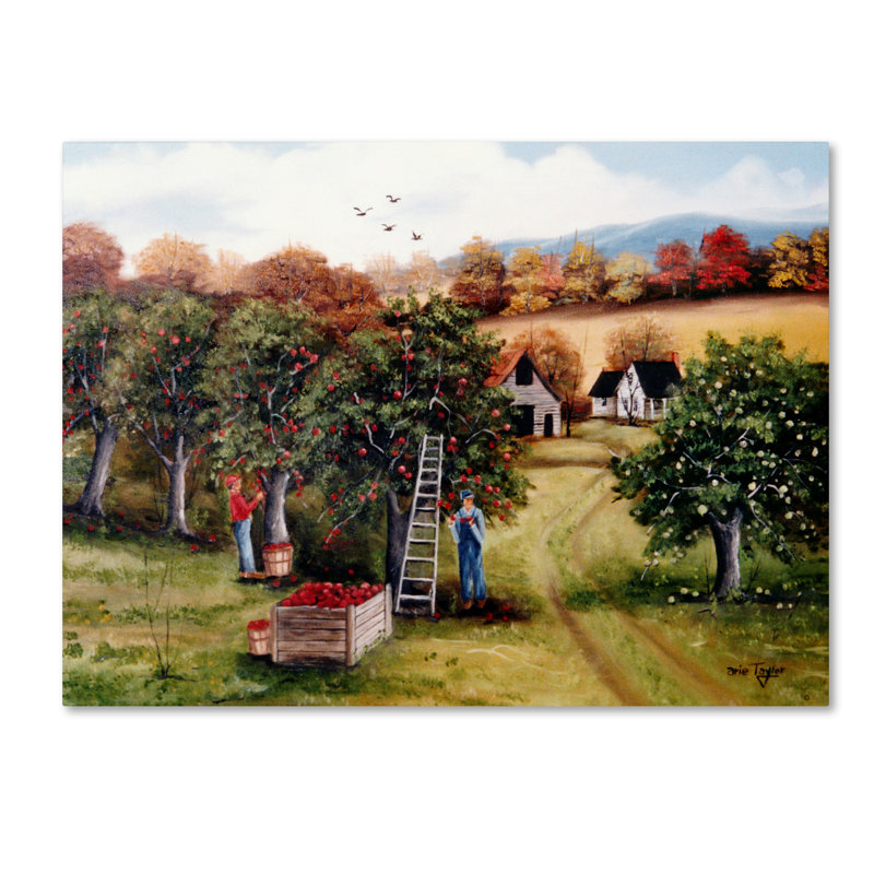 «The Apple Orchard» par Dugazon, reproduction de peinture à l'huile sur toile tendue, H 14 po x l 19 po x P 2 po