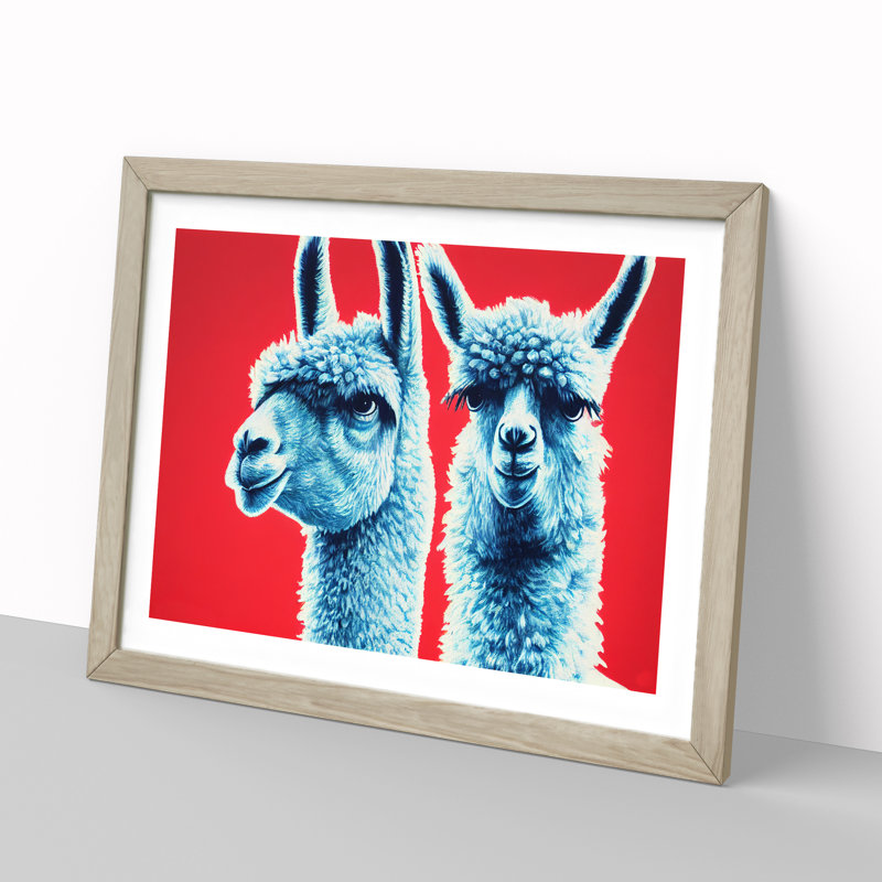 Ingenious Llamas - Single Picture Frame Print, 46cm H x 64cm W x 2cm D, Oak