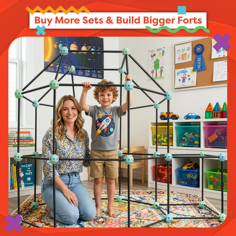 Ensemble de construction pour enfants avec 60 pièces Construction Fort - ensemble de construction et de jeu pour l'intérieur et l'extérieur pour les garçons et les filles de 3 ans et plus par Hey Play
