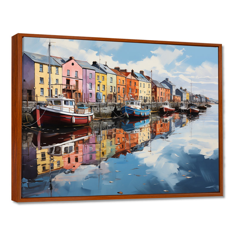 «Ireland Harbor Reflectionsan Acrylique I», reproduction encadrée, H 16 po x l 32 po x P 1 po, Cadre flottant brun