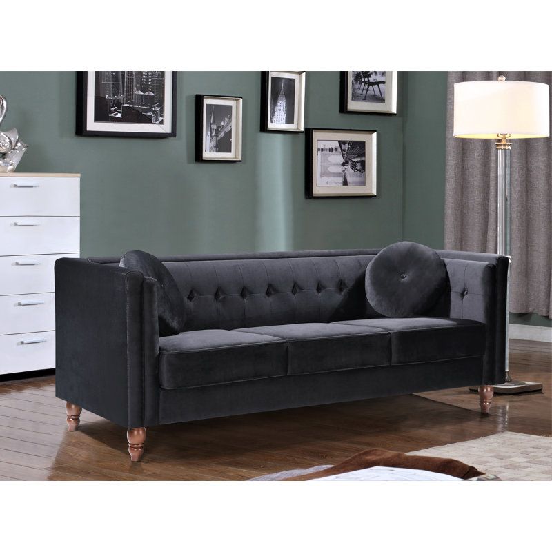 Evendale 80.7'' Velvet Sofa, Black