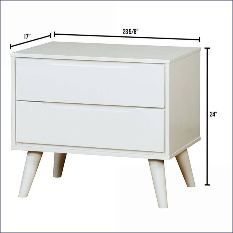 Table de chevet 2 tiroirs Mid-Century, Blanc